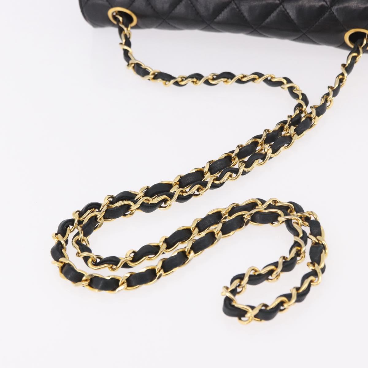 CHANEL Matelasse Chain Shoulder Bag Lamb Skin Black Gold CC Auth 188004M