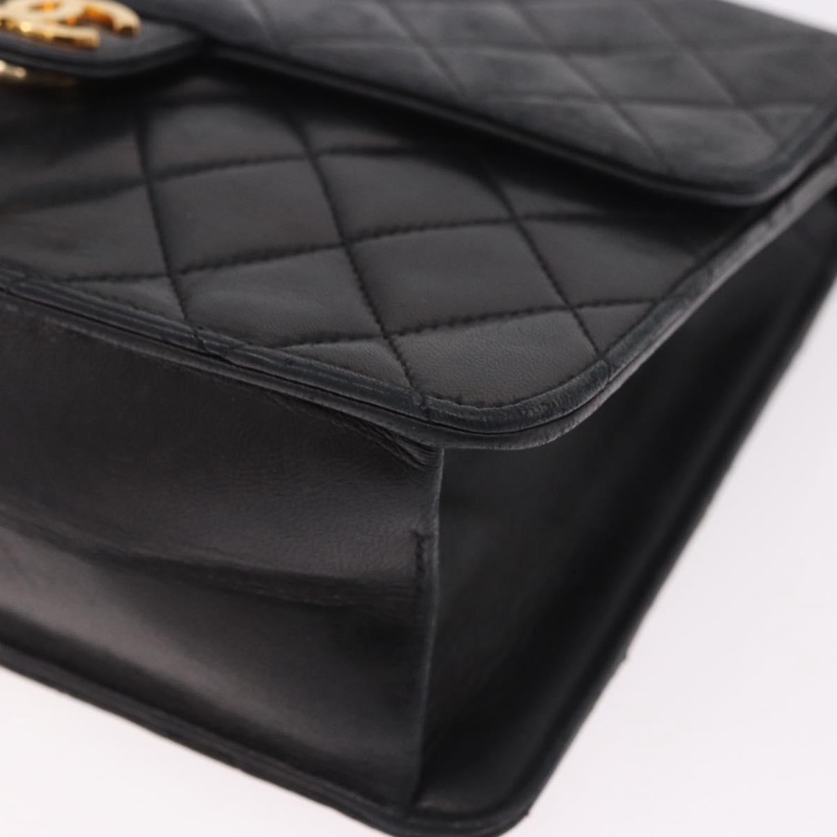 CHANEL Matelasse Chain Shoulder Bag Lamb Skin Black Gold CC Auth 188005