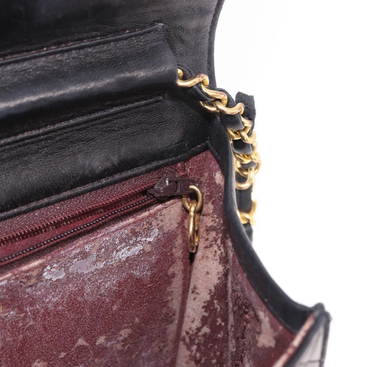 CHANEL Matelasse Chain Shoulder Bag Lamb Skin Black Gold CC Auth 188005