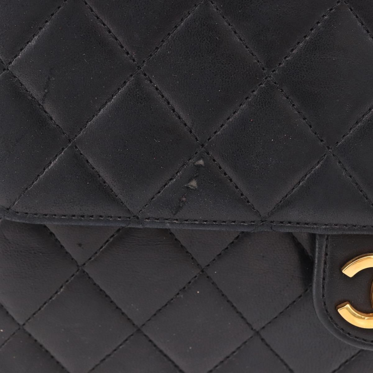 CHANEL Matelasse Chain Shoulder Bag Lamb Skin Black Gold CC Auth 188005
