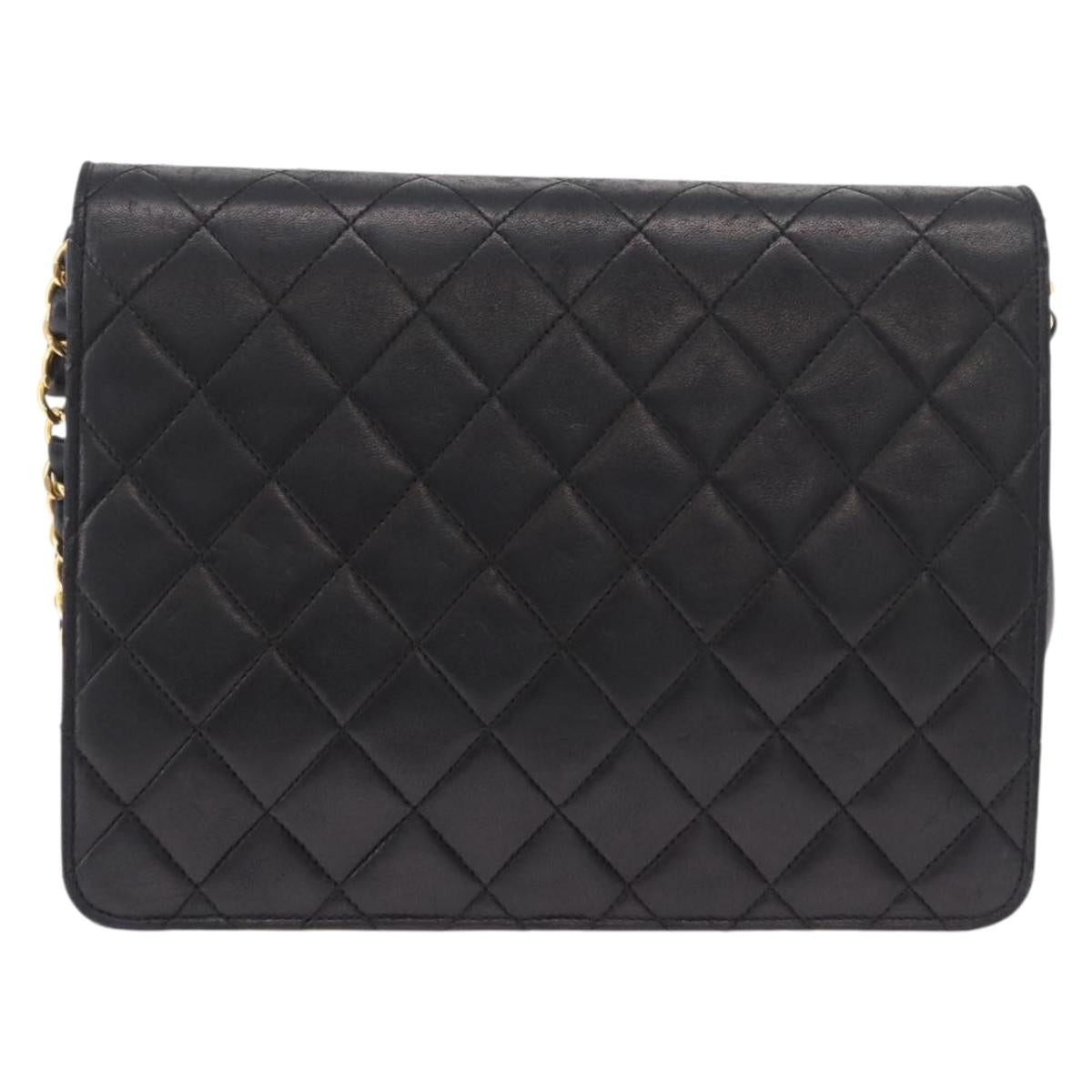 CHANEL Matelasse Chain Shoulder Bag Lamb Skin Black Gold CC Auth 188005