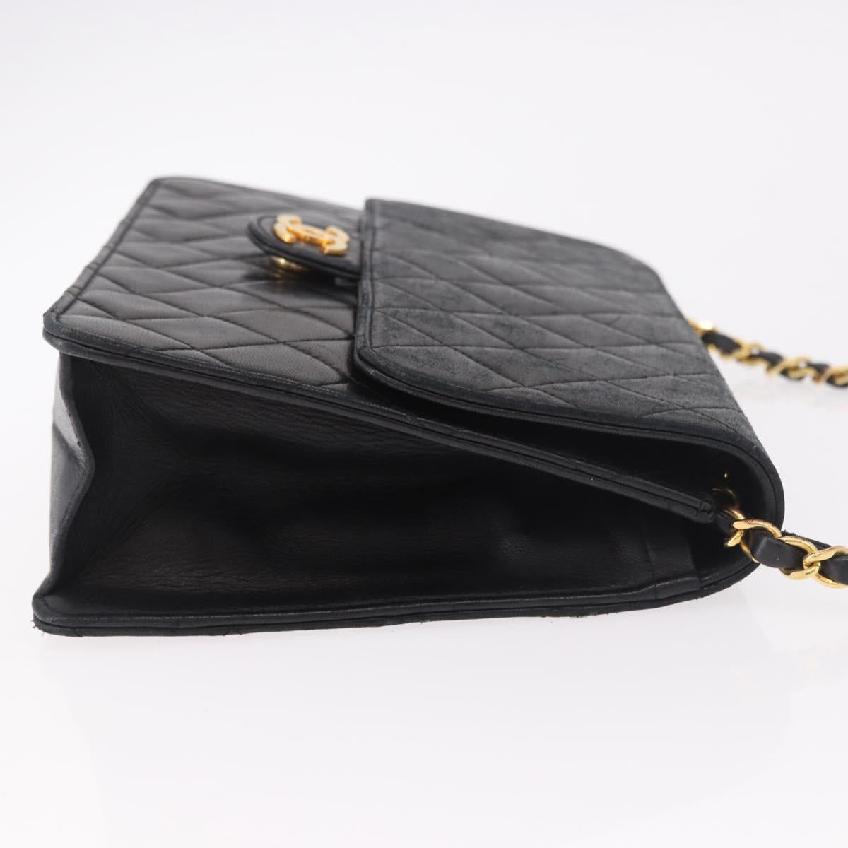 CHANEL Matelasse Chain Shoulder Bag Lamb Skin Black Gold CC Auth 188005
