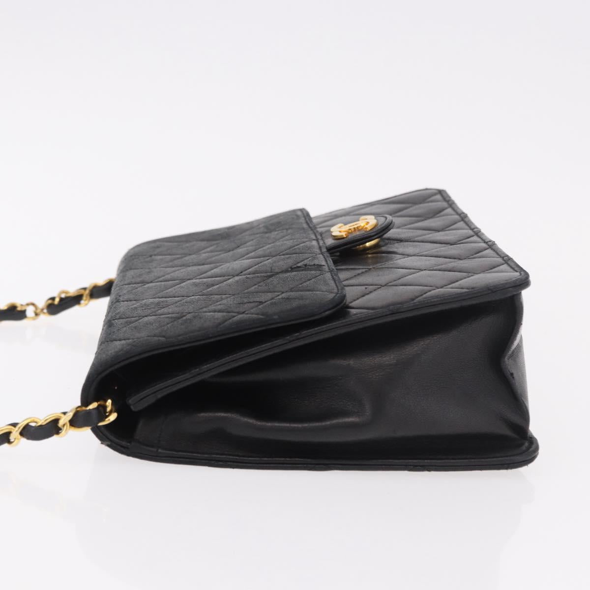 CHANEL Matelasse Chain Shoulder Bag Lamb Skin Black Gold CC Auth 188005