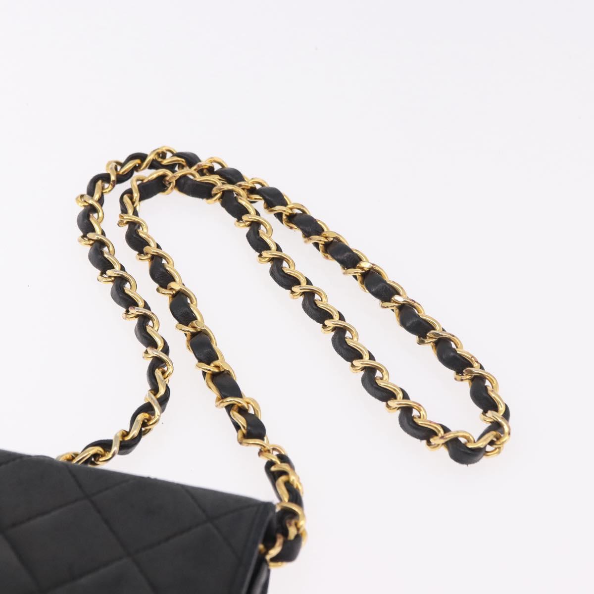 CHANEL Matelasse Chain Shoulder Bag Lamb Skin Black Gold CC Auth 188005