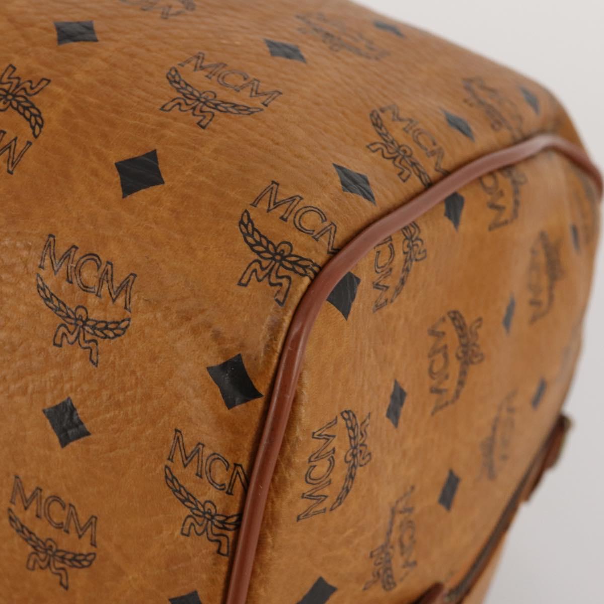 MCM Vicetos Boston Bag Leather Brown Gold Auth 188009
