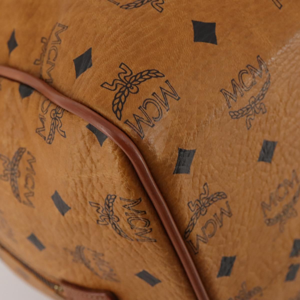 MCM Vicetos Boston Bag Leather Brown Gold Auth 188009