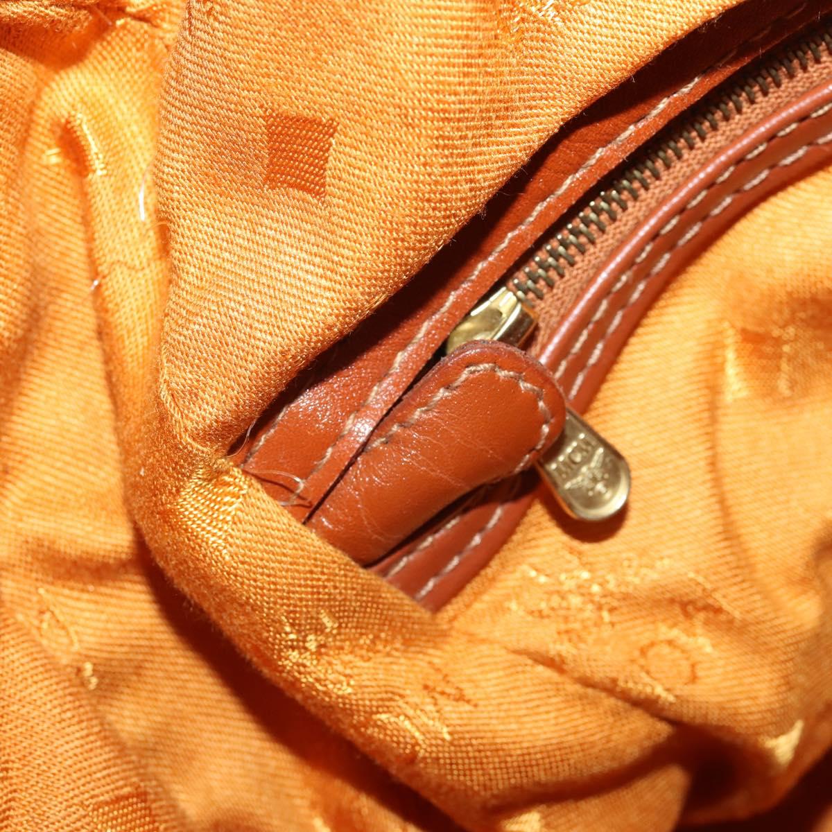 MCM Vicetos Boston Bag Leather Brown Gold Auth 188009