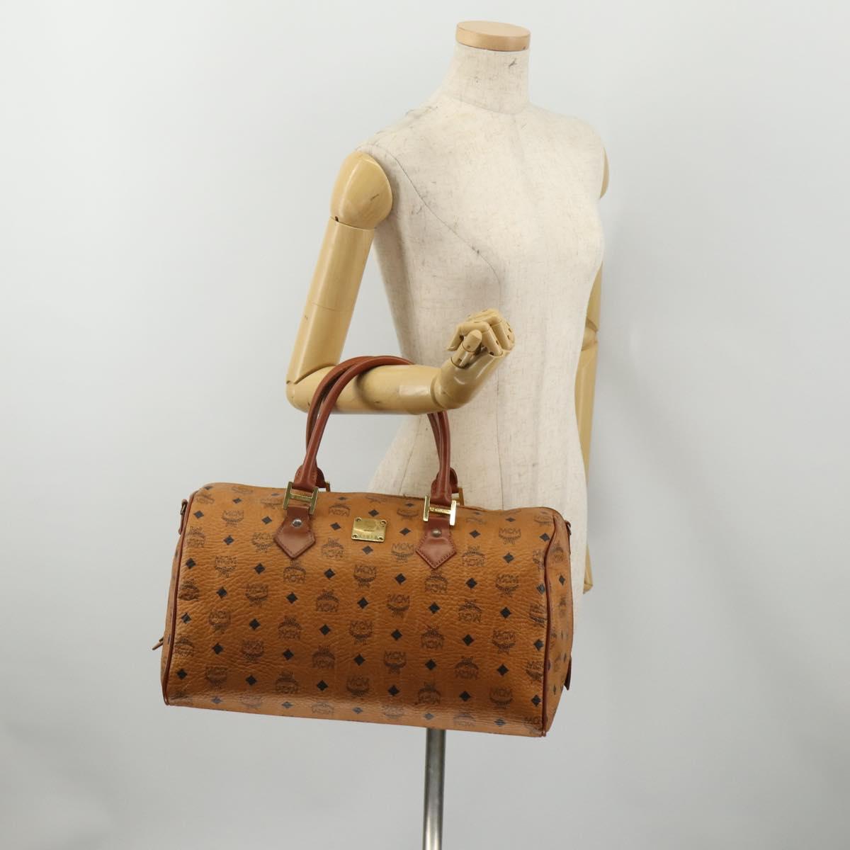 MCM Vicetos Boston Bag Leather Brown Gold Auth 188009