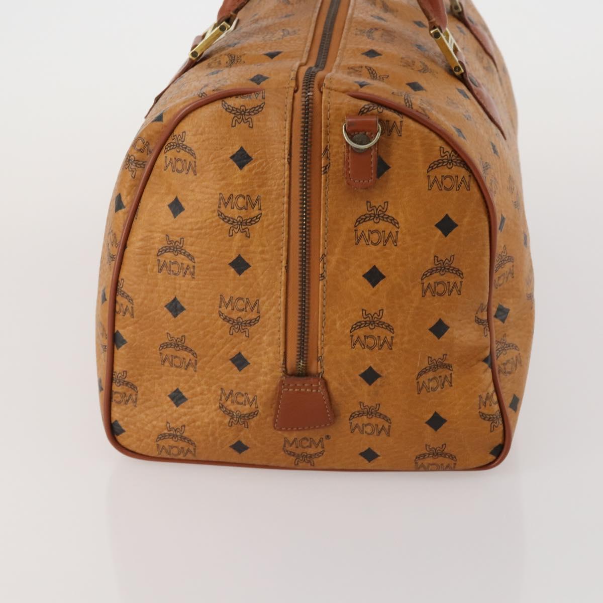 MCM Vicetos Boston Bag Leather Brown Gold Auth 188009