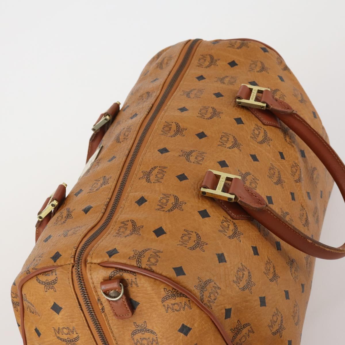 MCM Vicetos Boston Bag Leather Brown Gold Auth 188009