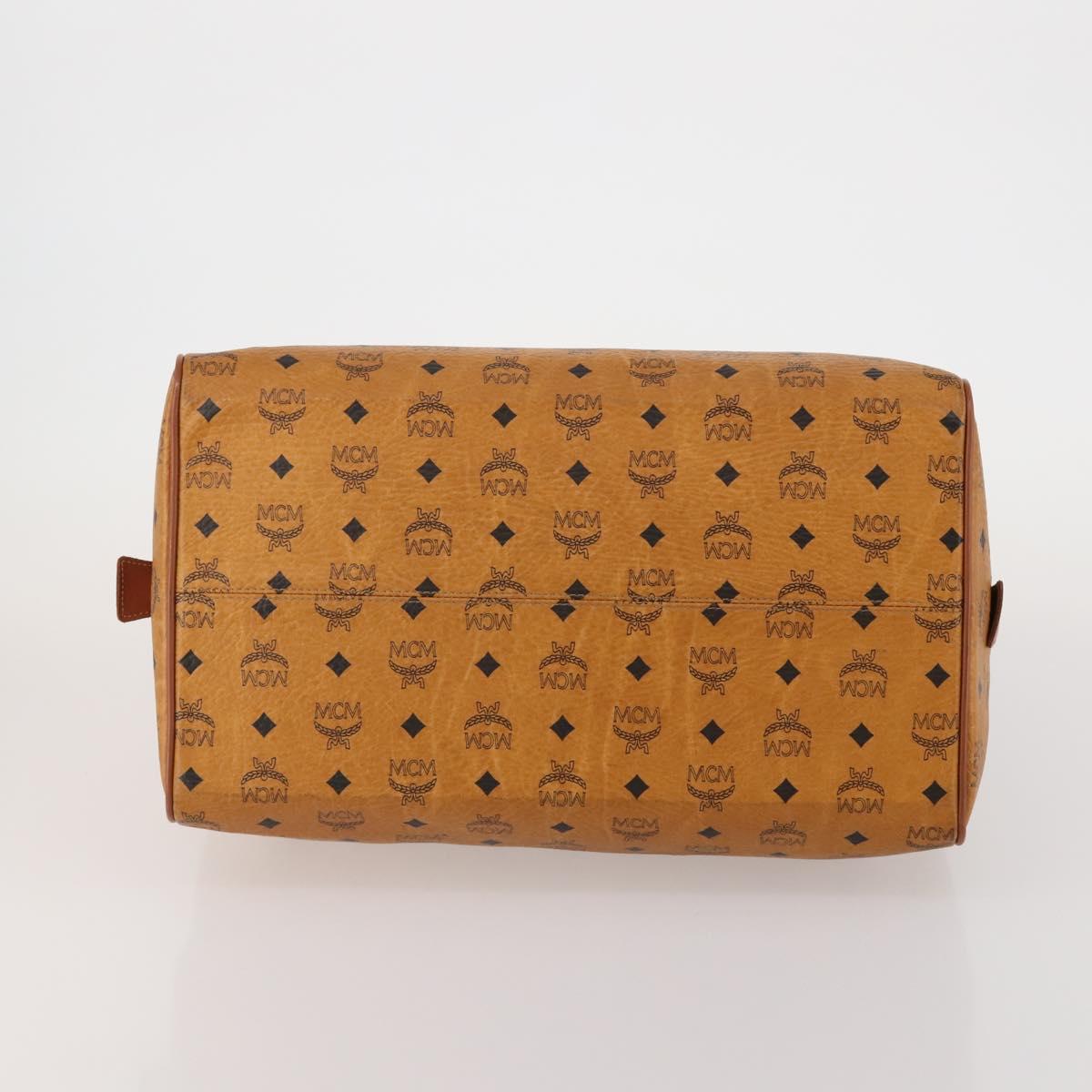 MCM Vicetos Boston Bag Leather Brown Gold Auth 188009