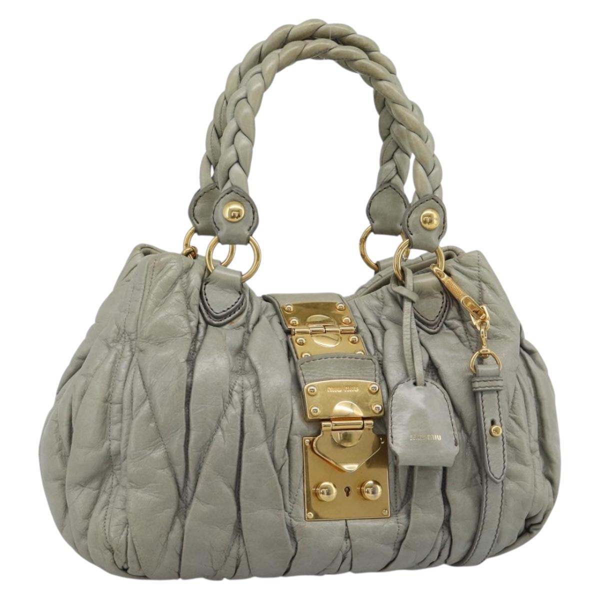 Miu Miu Matelasse Hand Bag Leather 2way Gray Gold Auth 188012V