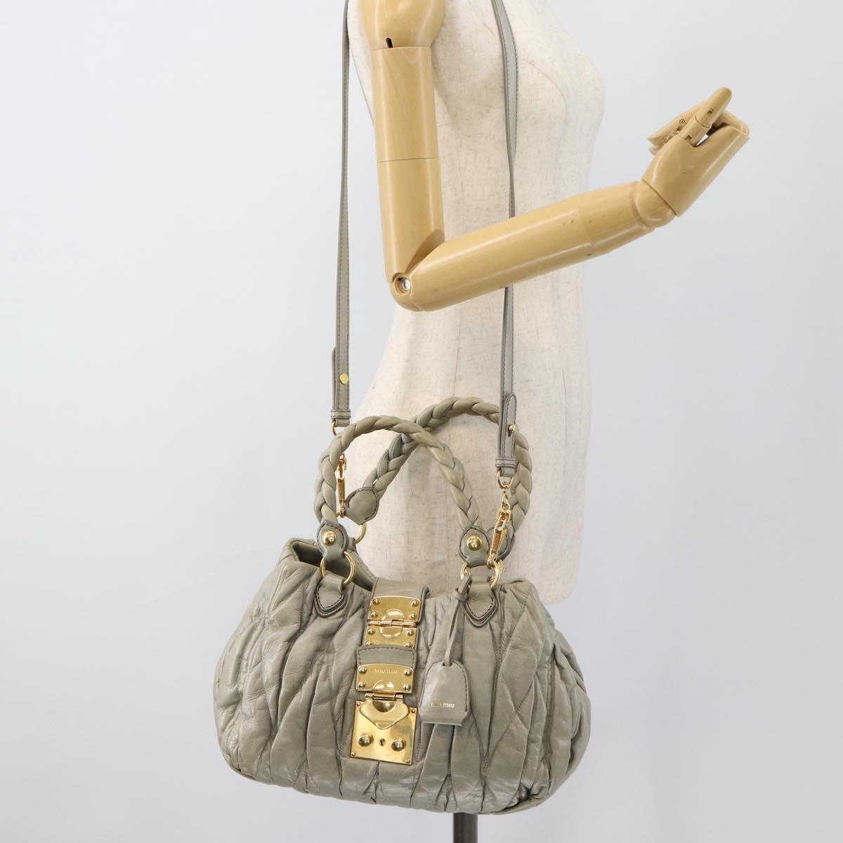 Miu Miu Matelasse Hand Bag Leather 2way Gray Gold Auth 188012V