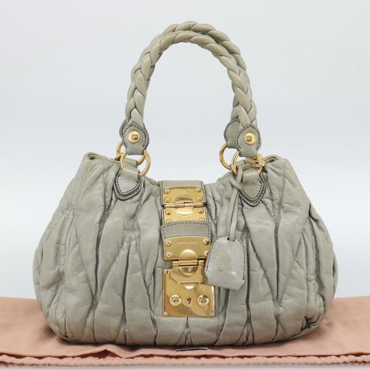 Miu Miu Matelasse Hand Bag Leather 2way Gray Gold Auth 188012V