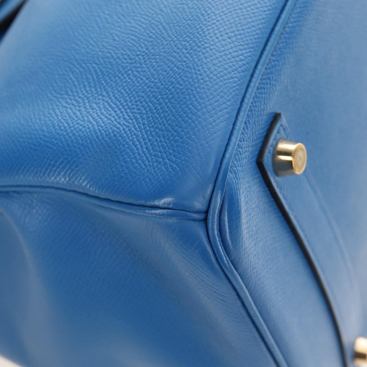 HERMES Birkin 35 Hand Bag Leather Blue Gold Auth 188015SM