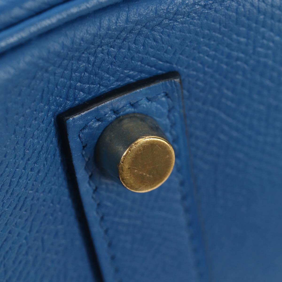 HERMES Birkin 35 Hand Bag Leather Blue Gold Auth 188015SM