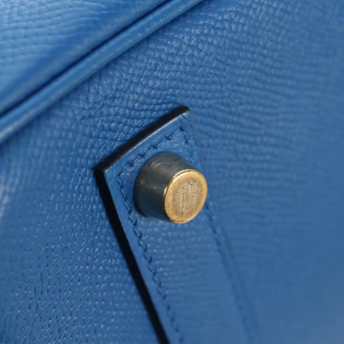 HERMES Birkin 35 Hand Bag Leather Blue Gold Auth 188015SM