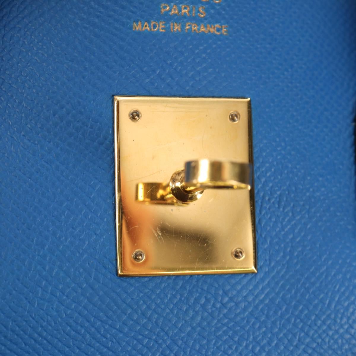 HERMES Birkin 35 Hand Bag Leather Blue Gold Auth 188015SM