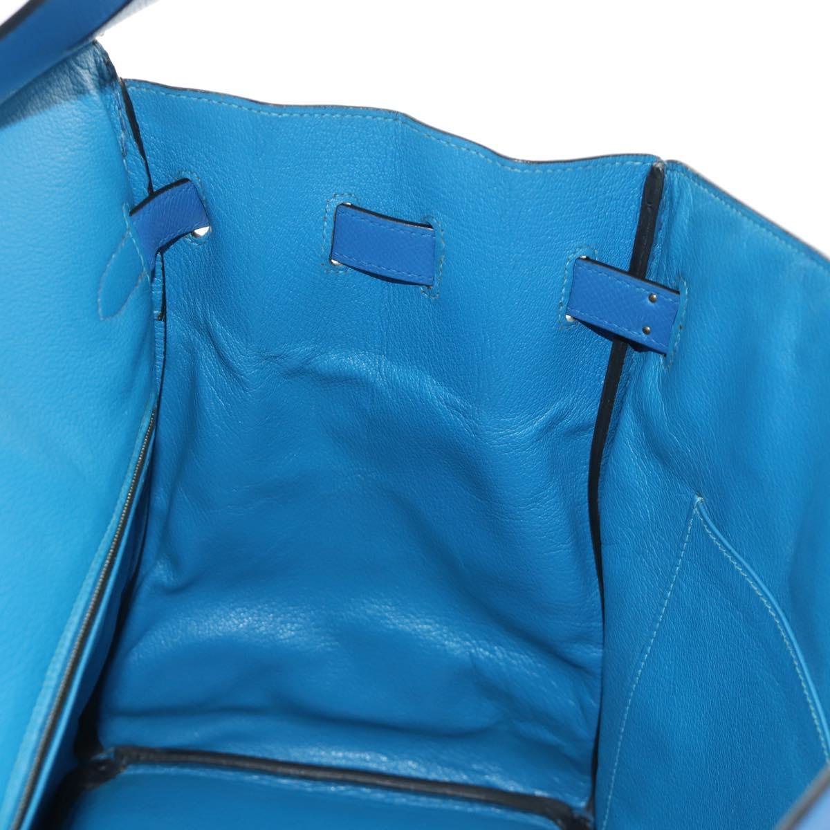 HERMES Birkin 35 Hand Bag Leather Blue Gold Auth 188015SM