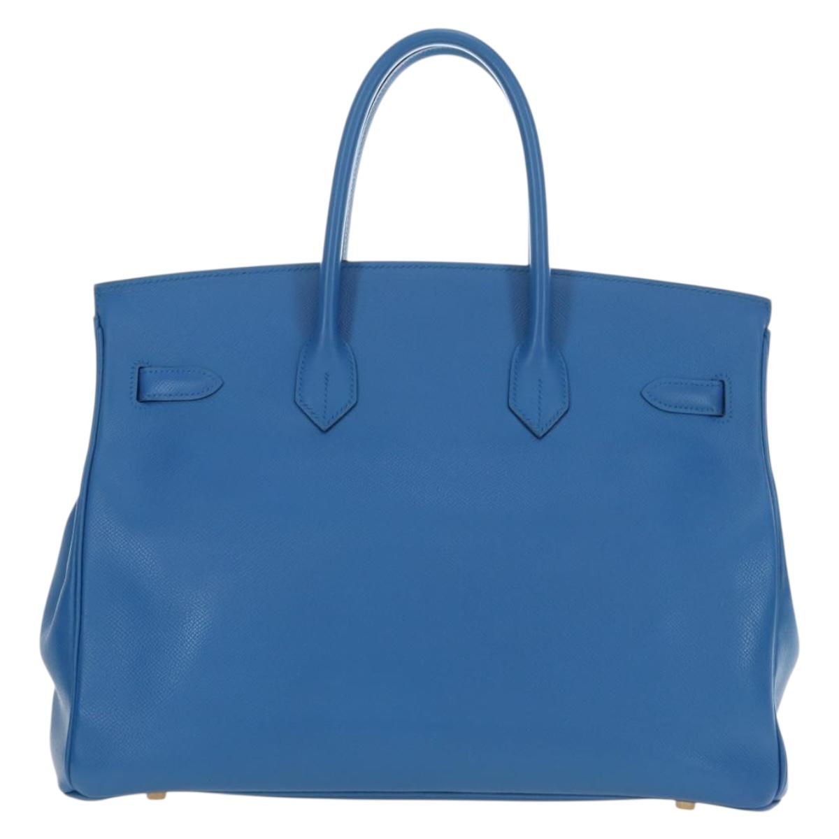 HERMES Birkin 35 Hand Bag Leather Blue Gold Auth 188015SM