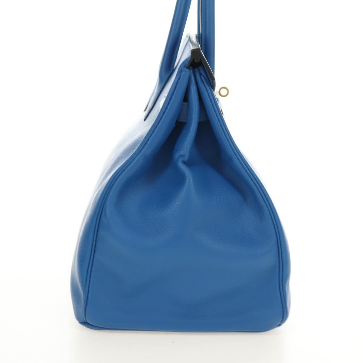HERMES Birkin 35 Hand Bag Leather Blue Gold Auth 188015SM