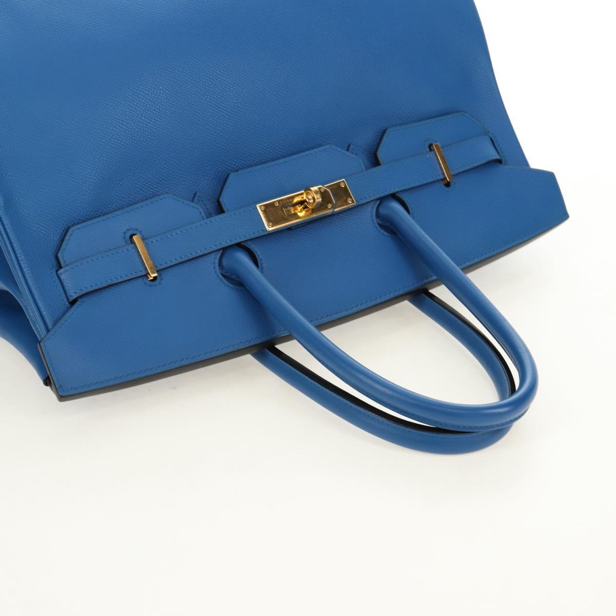 HERMES Birkin 35 Hand Bag Leather Blue Gold Auth 188015SM
