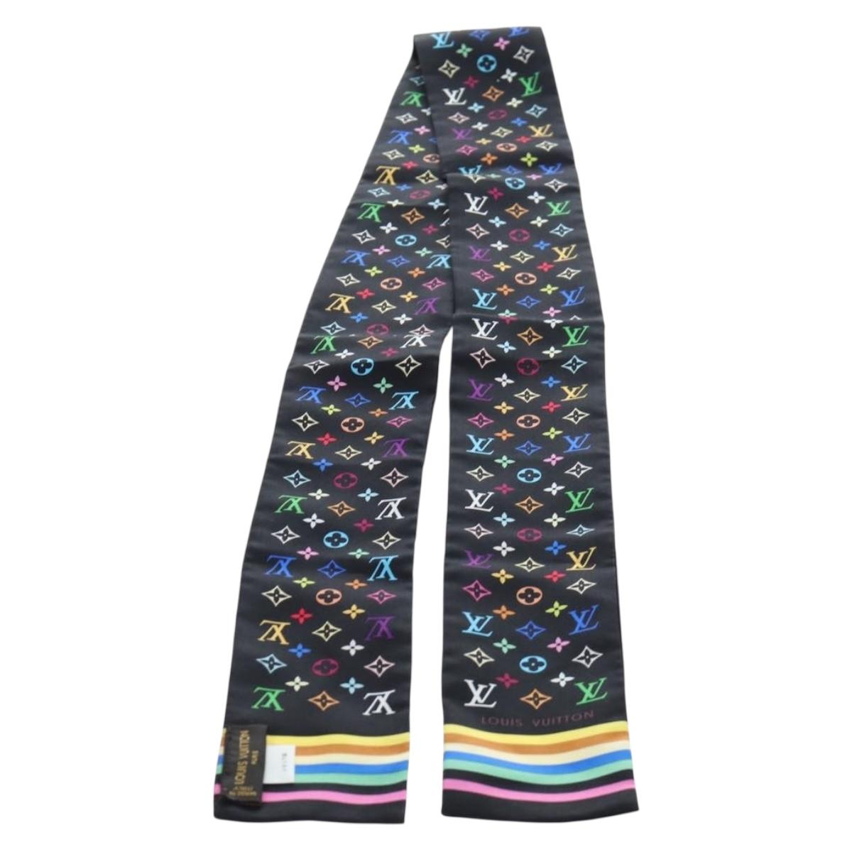 LOUIS VUITTON Monogram Multicolor Bando Scarf Silk Black LV Auth 188016V