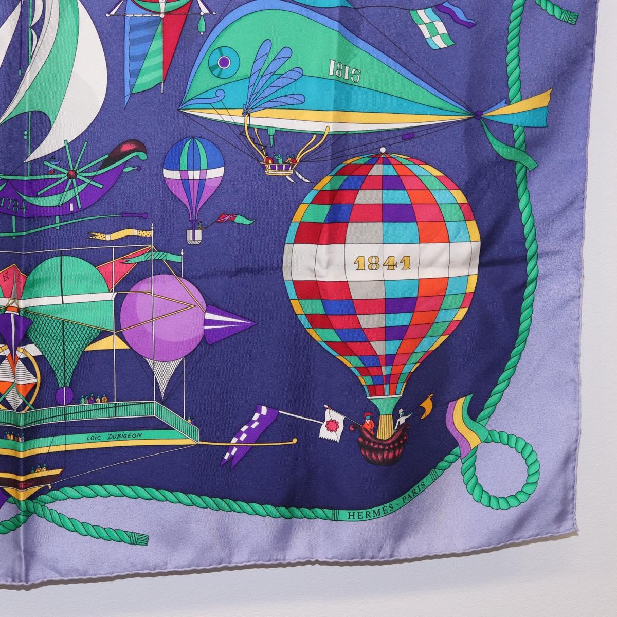 HERMES Carre90 Scarf Silk "LES FOLIES DU CIEL" Blue Auth 188021