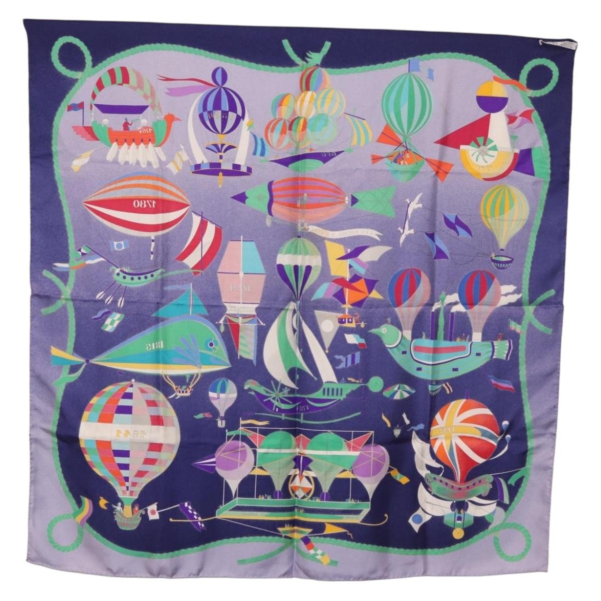 HERMES Carre90 Scarf Silk "LES FOLIES DU CIEL" Blue Auth 188021