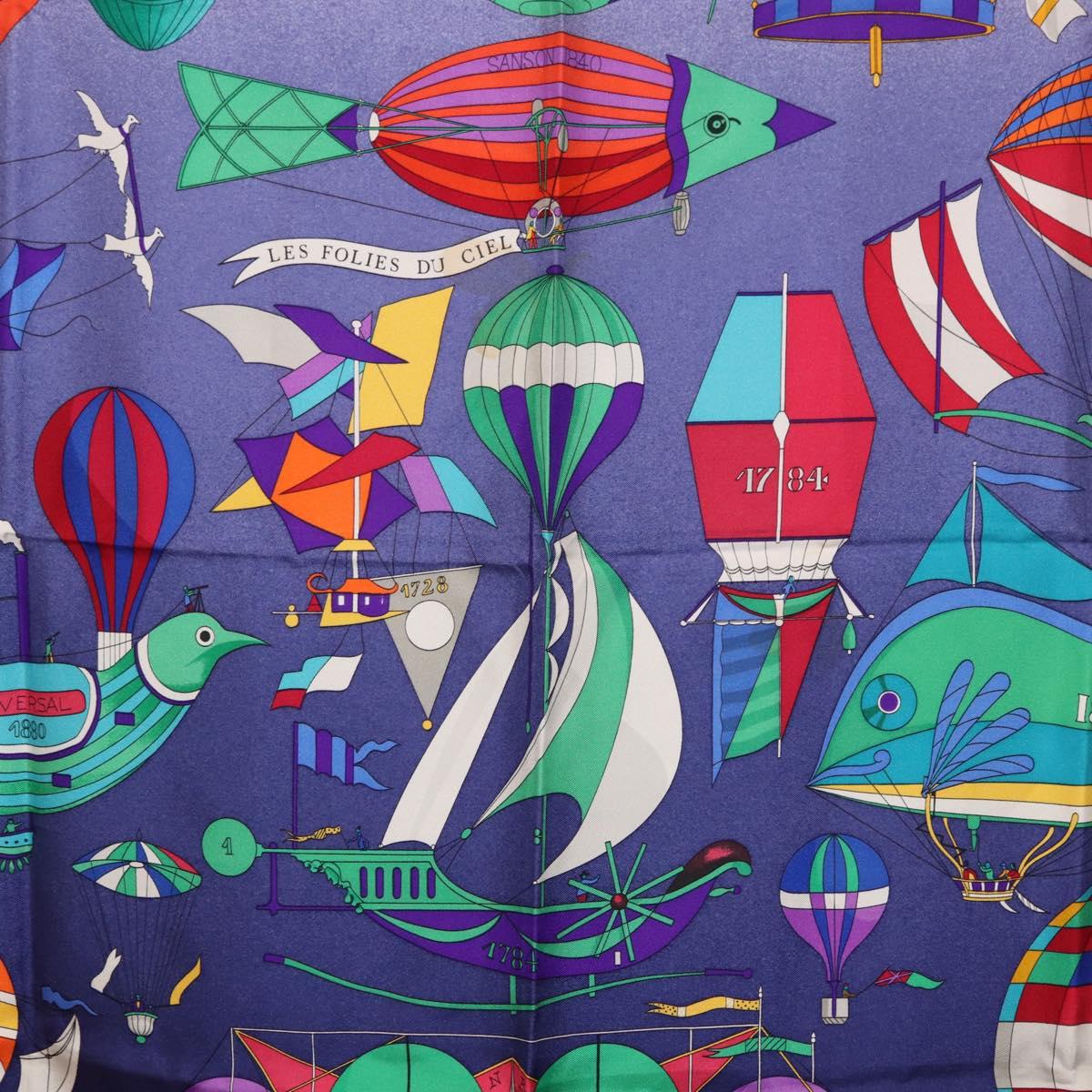 HERMES Carre90 Scarf Silk "LES FOLIES DU CIEL" Blue Auth 188021