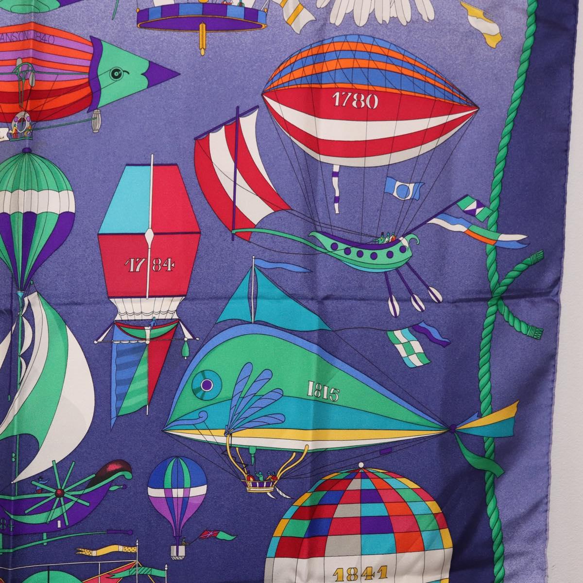 HERMES Carre90 Scarf Silk "LES FOLIES DU CIEL" Blue Auth 188021