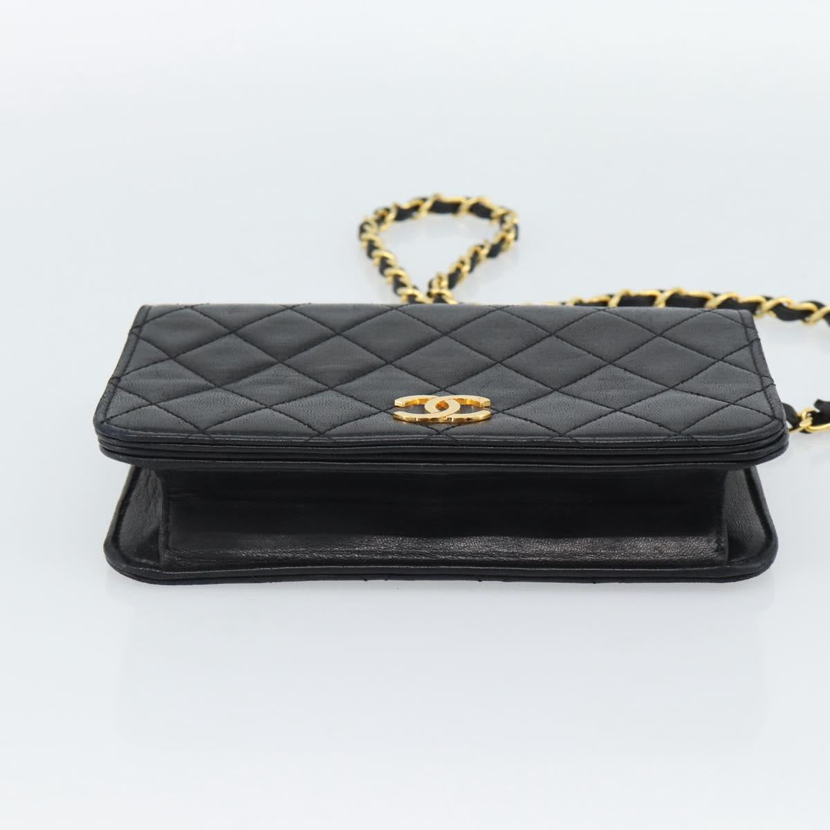 CHANEL Matelasse Chain Shoulder Bag Lamb Skin Black Gold CC Auth 188053