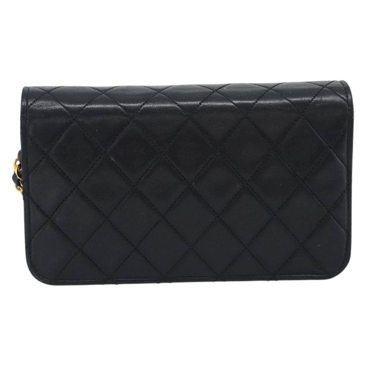 CHANEL Matelasse Chain Shoulder Bag Lamb Skin Black Gold CC Auth 188053