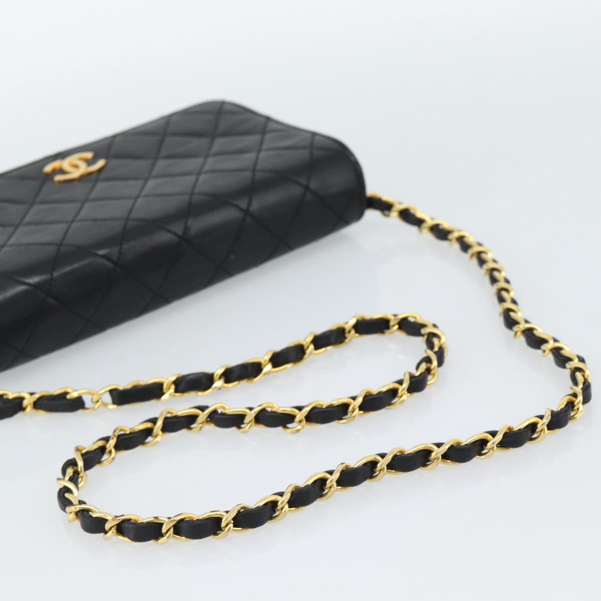 CHANEL Matelasse Chain Shoulder Bag Lamb Skin Black Gold CC Auth 188053