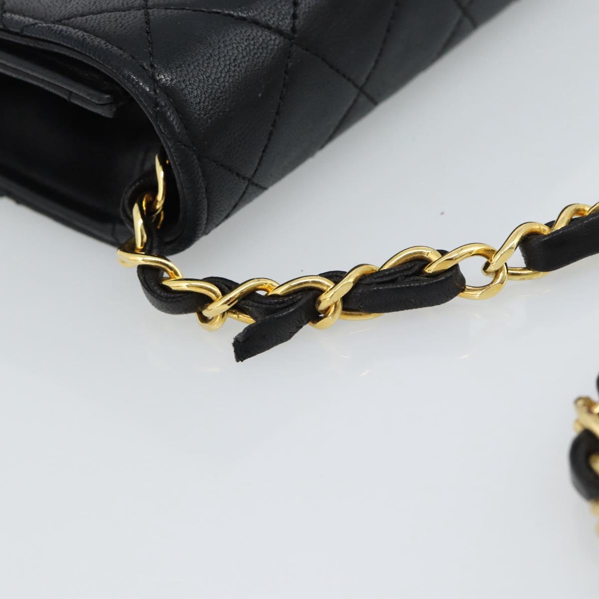 CHANEL Matelasse Chain Shoulder Bag Lamb Skin Black Gold CC Auth 188053