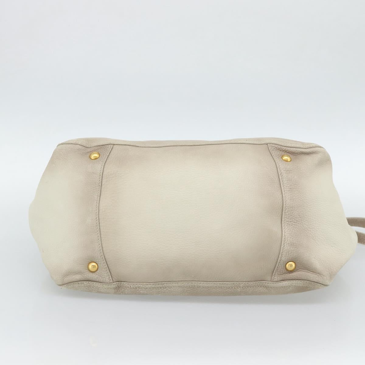 PRADA Tote Bag Leather 2way Beige Auth 188056