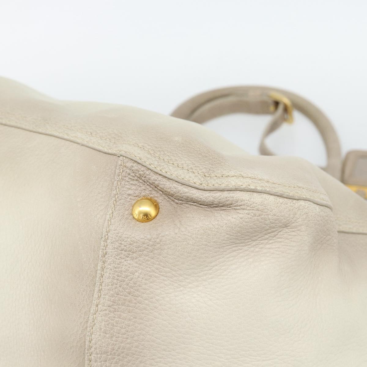PRADA Tote Bag Leather 2way Beige Auth 188056