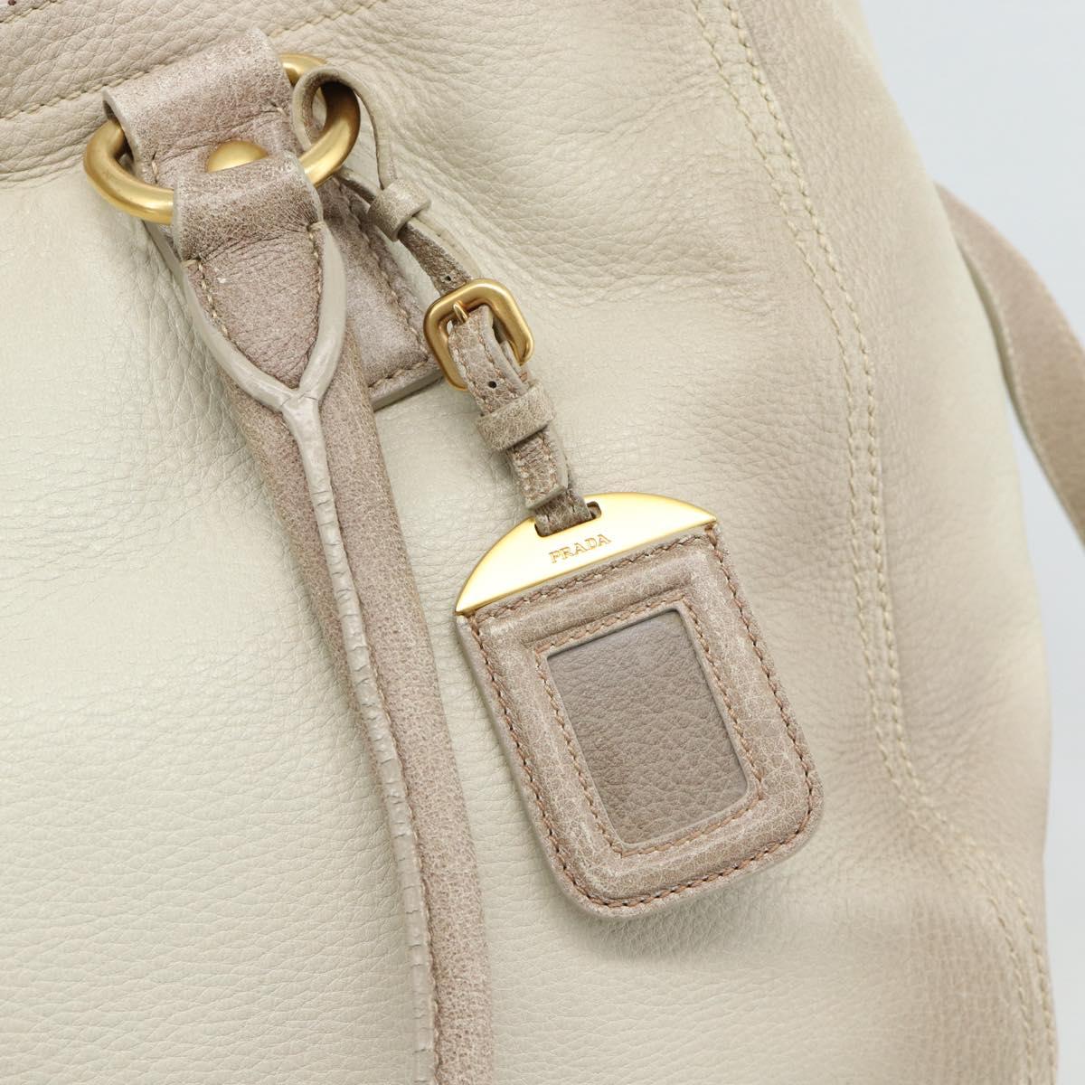 PRADA Tote Bag Leather 2way Beige Auth 188056