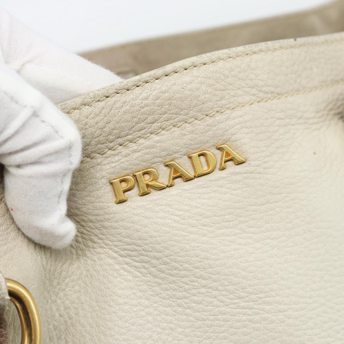 PRADA Tote Bag Leather 2way Beige Auth 188056