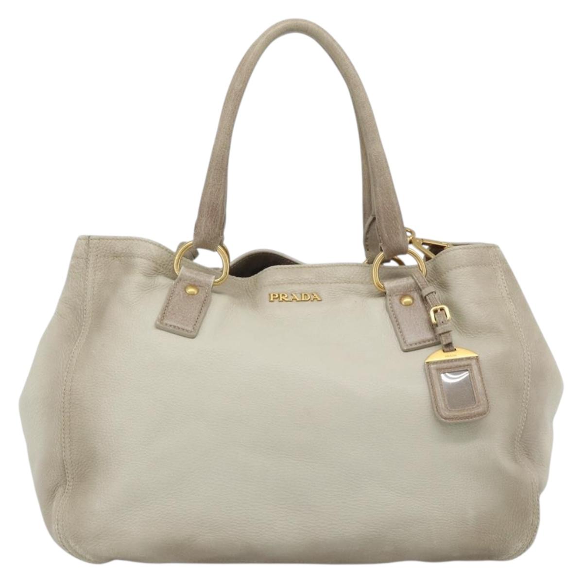 PRADA Tote Bag Leather 2way Beige Auth 188056
