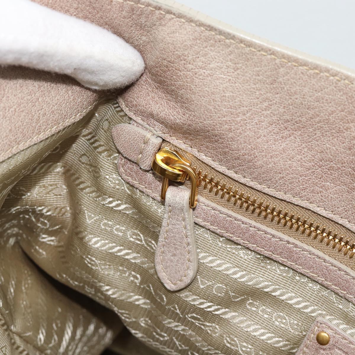 PRADA Tote Bag Leather 2way Beige Auth 188056