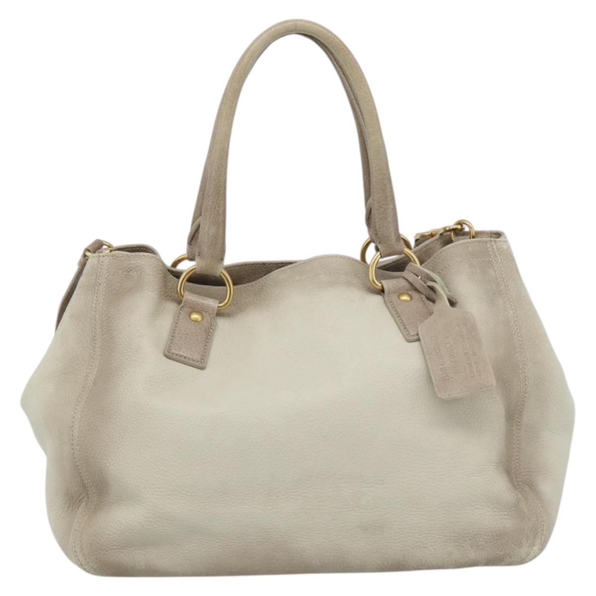 PRADA Tote Bag Leather 2way Beige Auth 188056