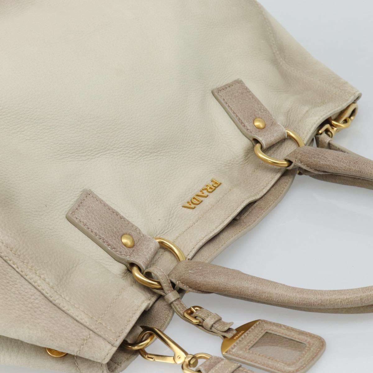 PRADA Tote Bag Leather 2way Beige Auth 188056