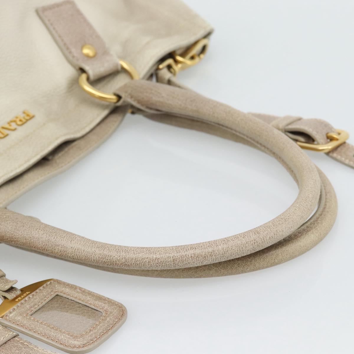 PRADA Tote Bag Leather 2way Beige Auth 188056