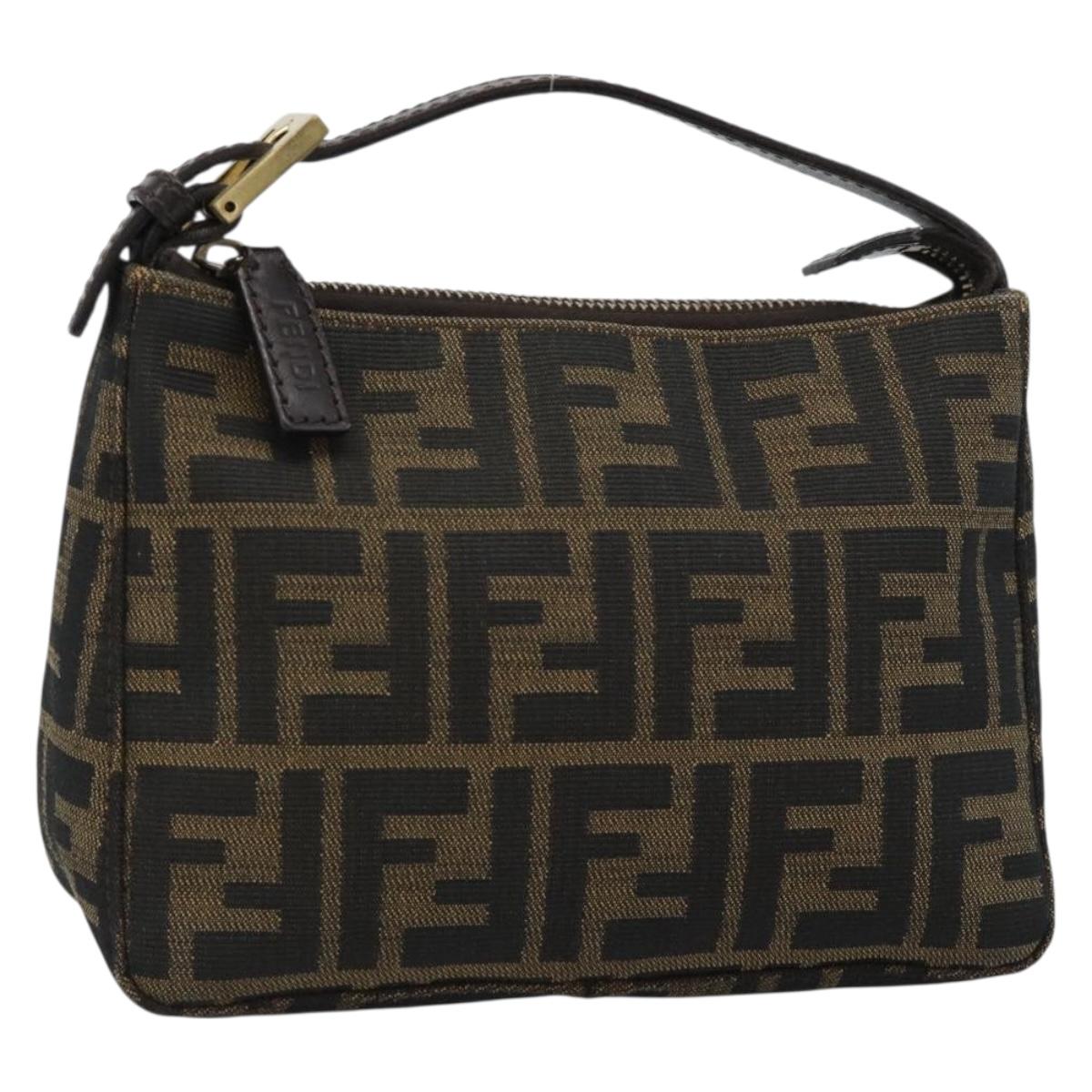 FENDI Zucca Canvas Pouch Brown Black Auth 188060A