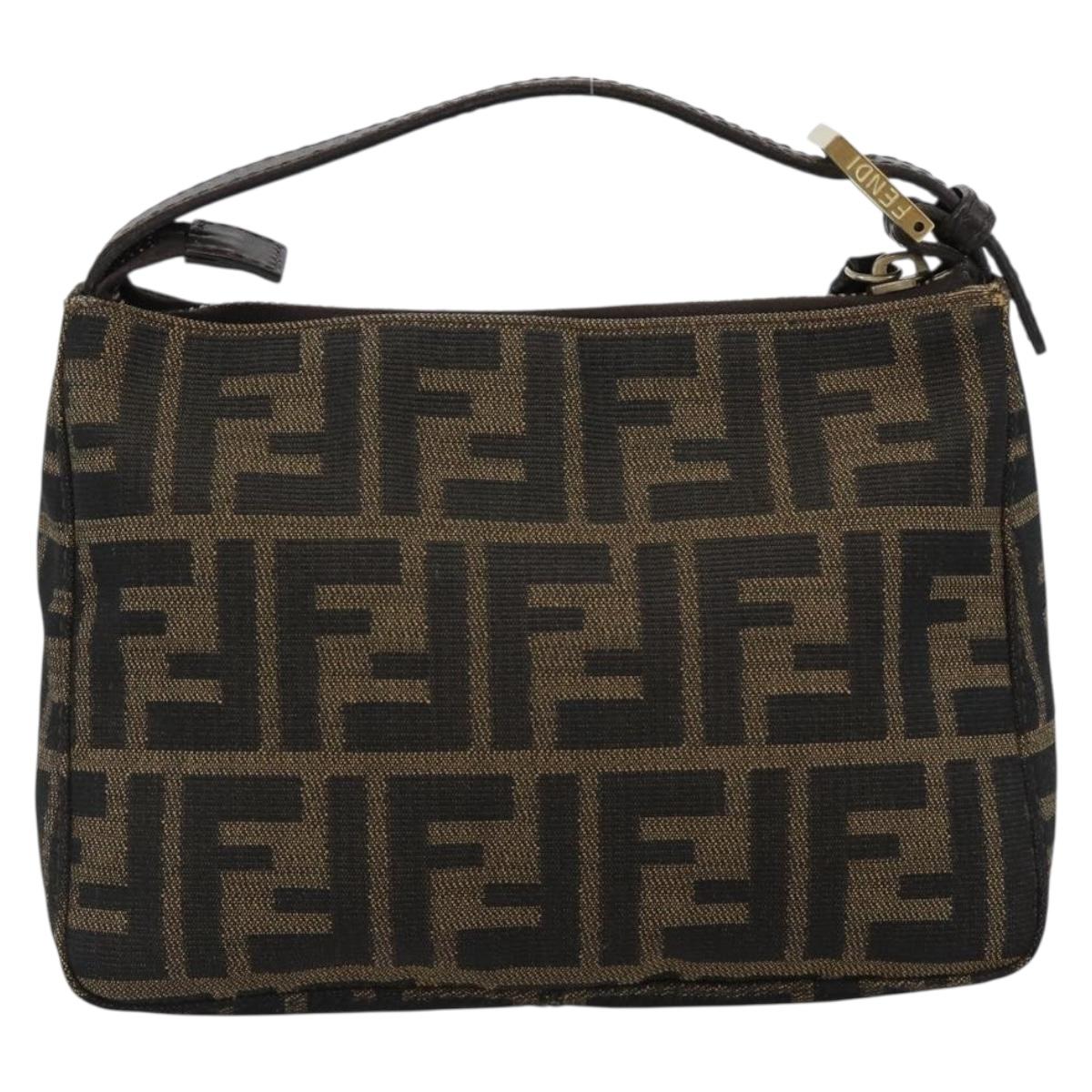 FENDI Zucca Canvas Pouch Brown Black Auth 188060A