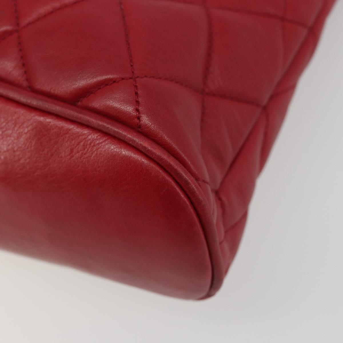 CHANEL Chain Matelasse Shoulder Bag Lamb Skin Red CC Auth 188061