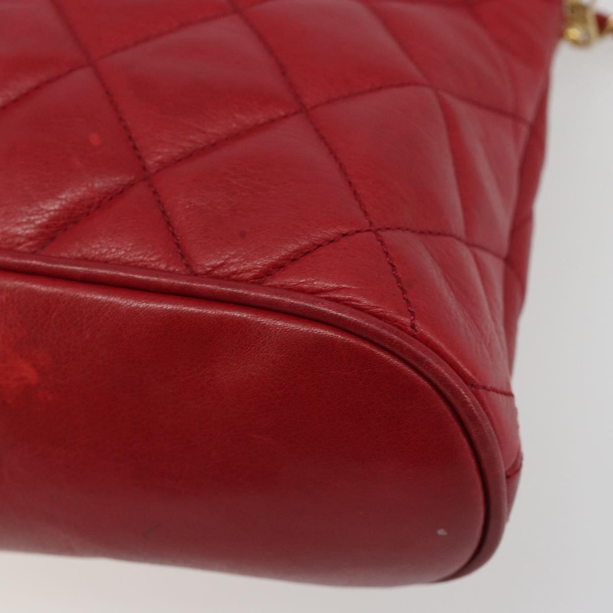 CHANEL Chain Matelasse Shoulder Bag Lamb Skin Red CC Auth 188061