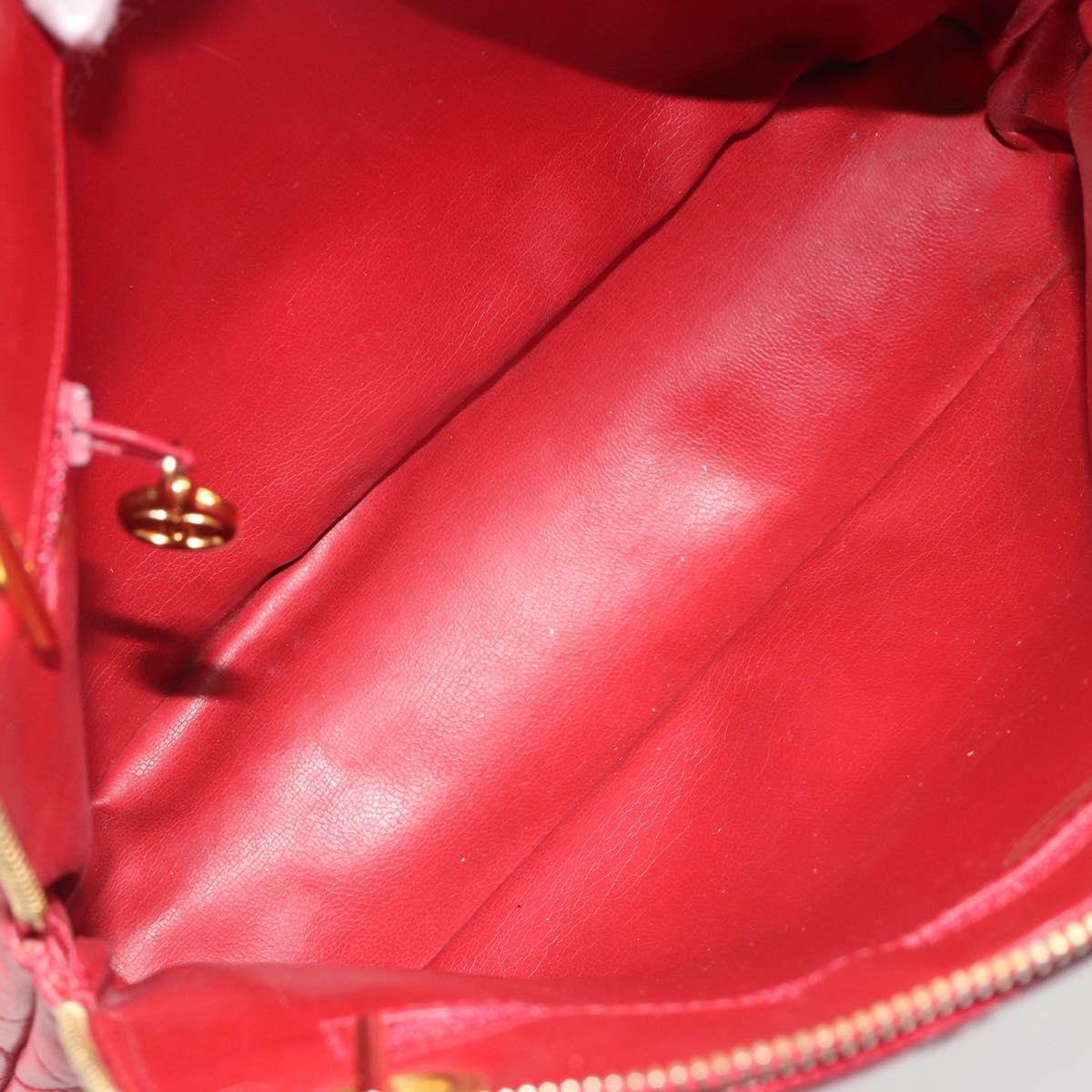 CHANEL Chain Matelasse Shoulder Bag Lamb Skin Red CC Auth 188061