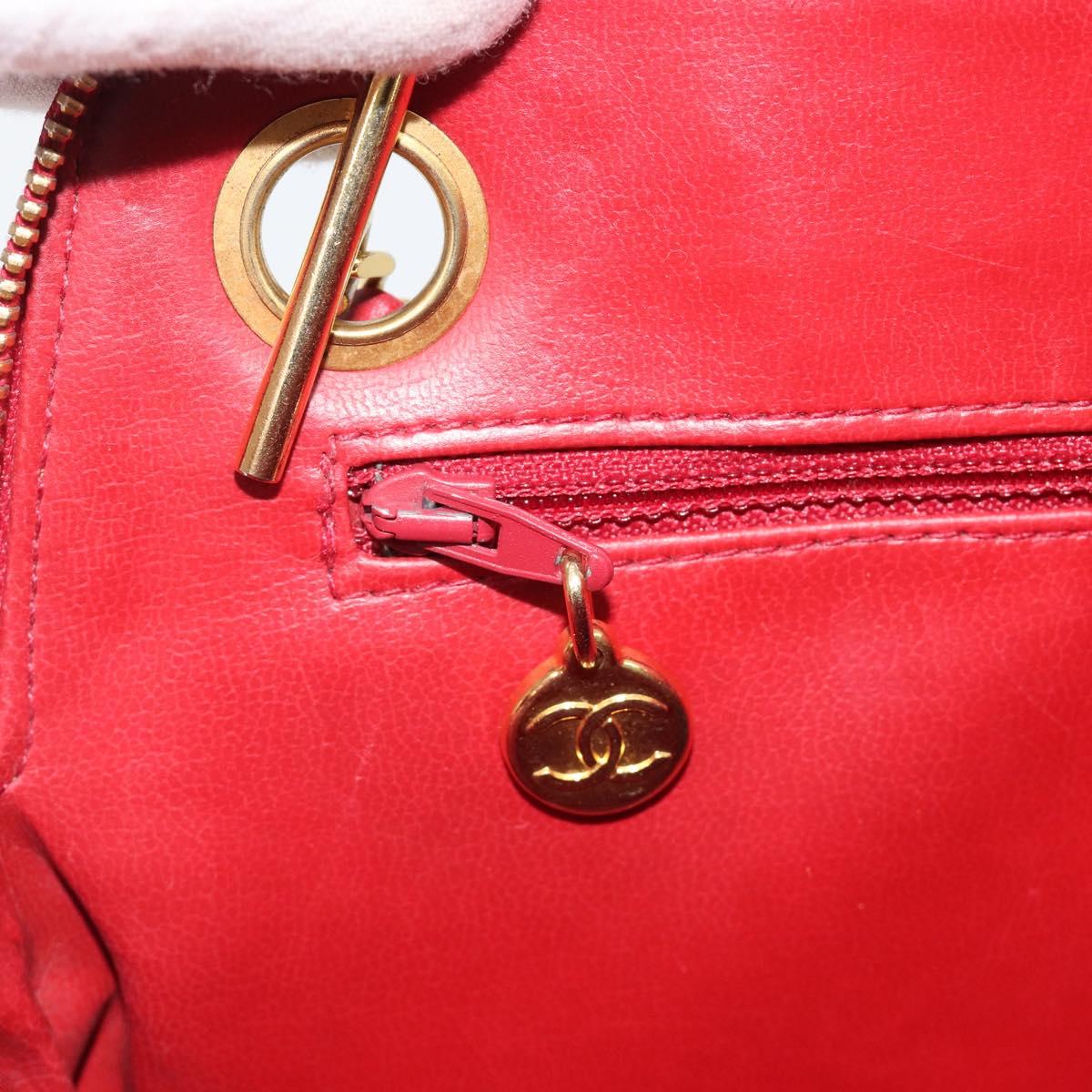 CHANEL Chain Matelasse Shoulder Bag Lamb Skin Red CC Auth 188061